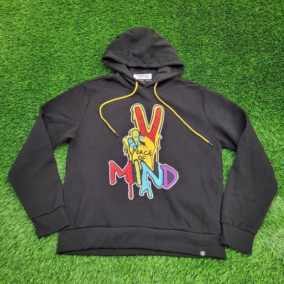 Peace Sign Hoodie Large 22x26 Embroidered Black - Picture 1 of 14